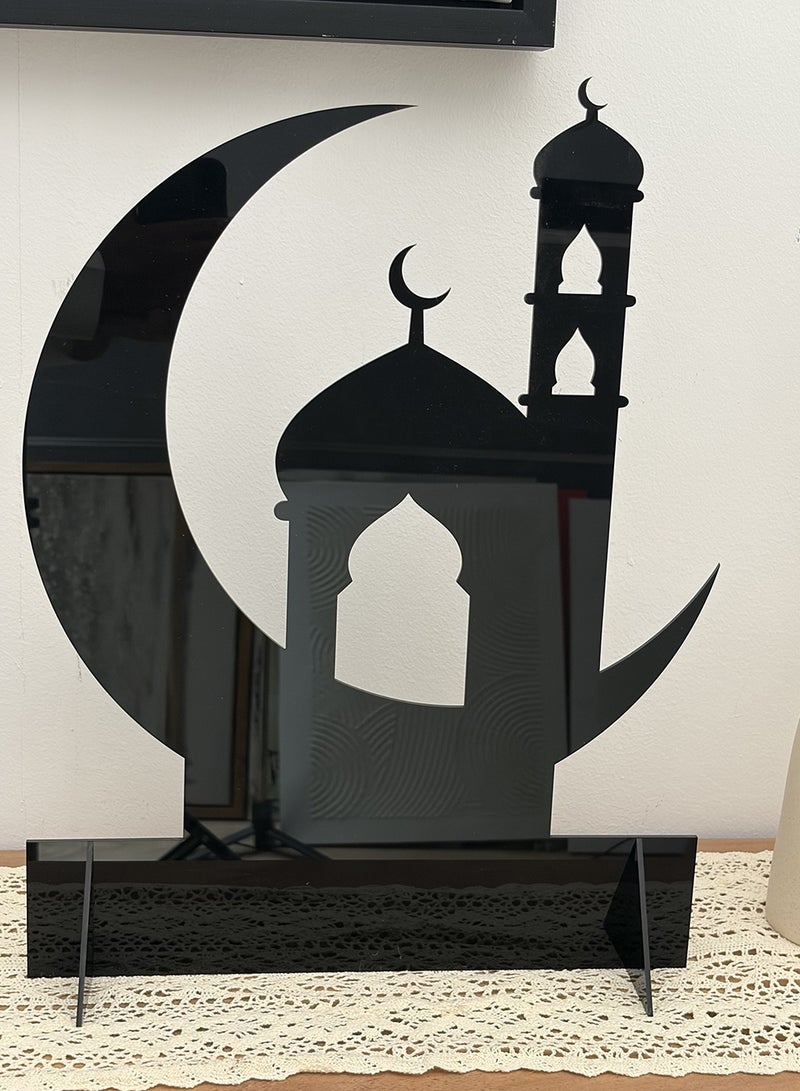 لوحة ستاند ديكور من الأكريليك بشكل هلال رمضان مع تصميم إسلامي - Image 1