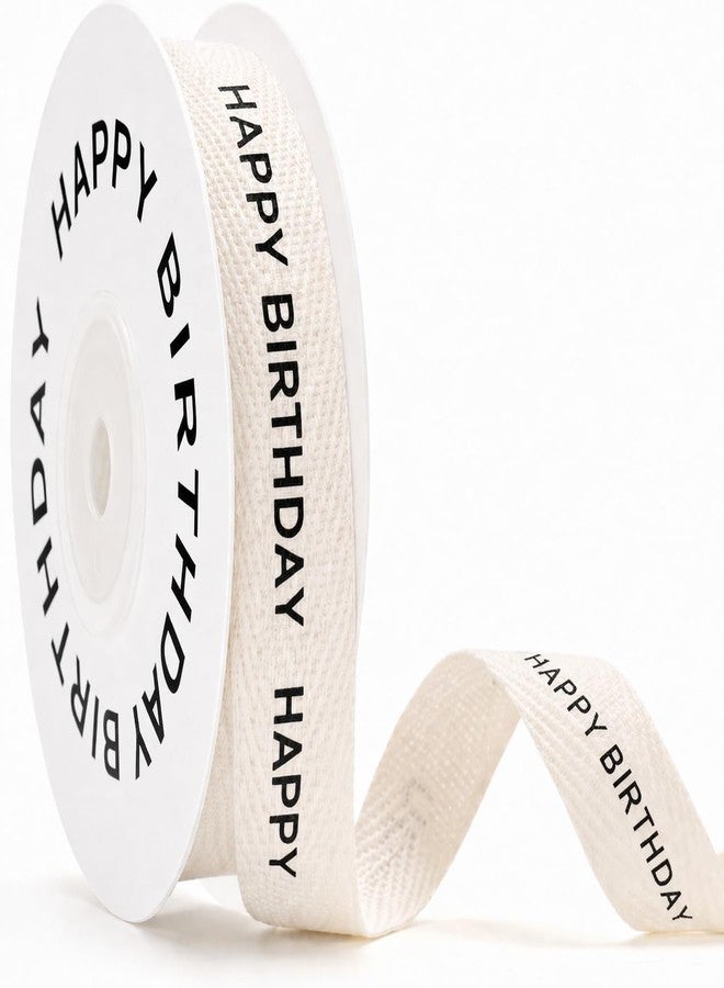 KINGLAKE Happy Birthday Cotton Ribbon 5/8 Inch x 10 Yards Natural Twill Tape Herringbone Cotton Crafts Gift Wrapping Ribbon for Birthday Party Gifts Wrapping - Image 1