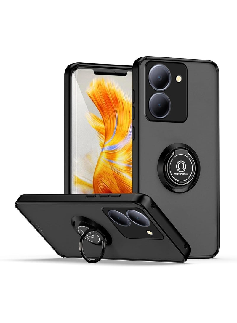 حافظة لهاتف VIVO Y36 4G مضادة للصدمات من TPU/PC مع حامل حلقة، مضادة للخدش، غير لامعة، شفافة، مضادة لبصمات الأصابع، باللون الأسود