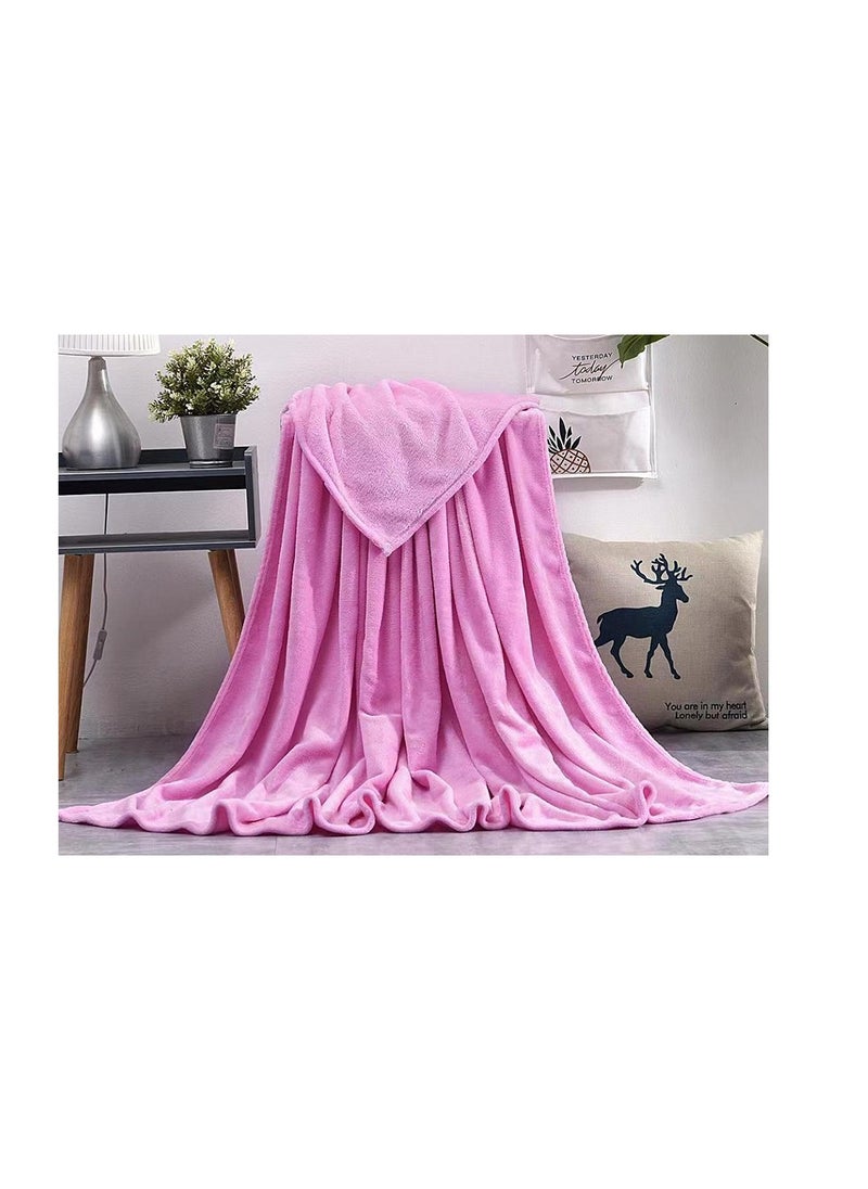 RISHAHOME Light weight Extra Soft Single Size Solid Flannel Fleece Throw Blanket all season Fleece Blanket 150x200cm 100% Polyester-Pink  - Image 2