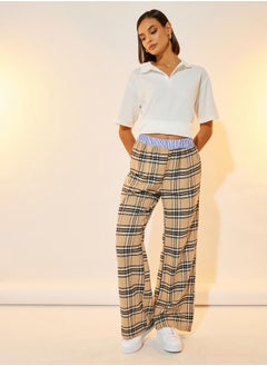 Take Two Check Waist Contrast Detail Wide Leg Pants  - Image 1