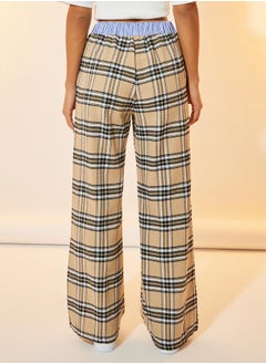 Take Two Check Waist Contrast Detail Wide Leg Pants  - Image 4