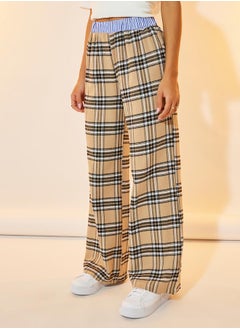 Take Two Check Waist Contrast Detail Wide Leg Pants  - Image 2