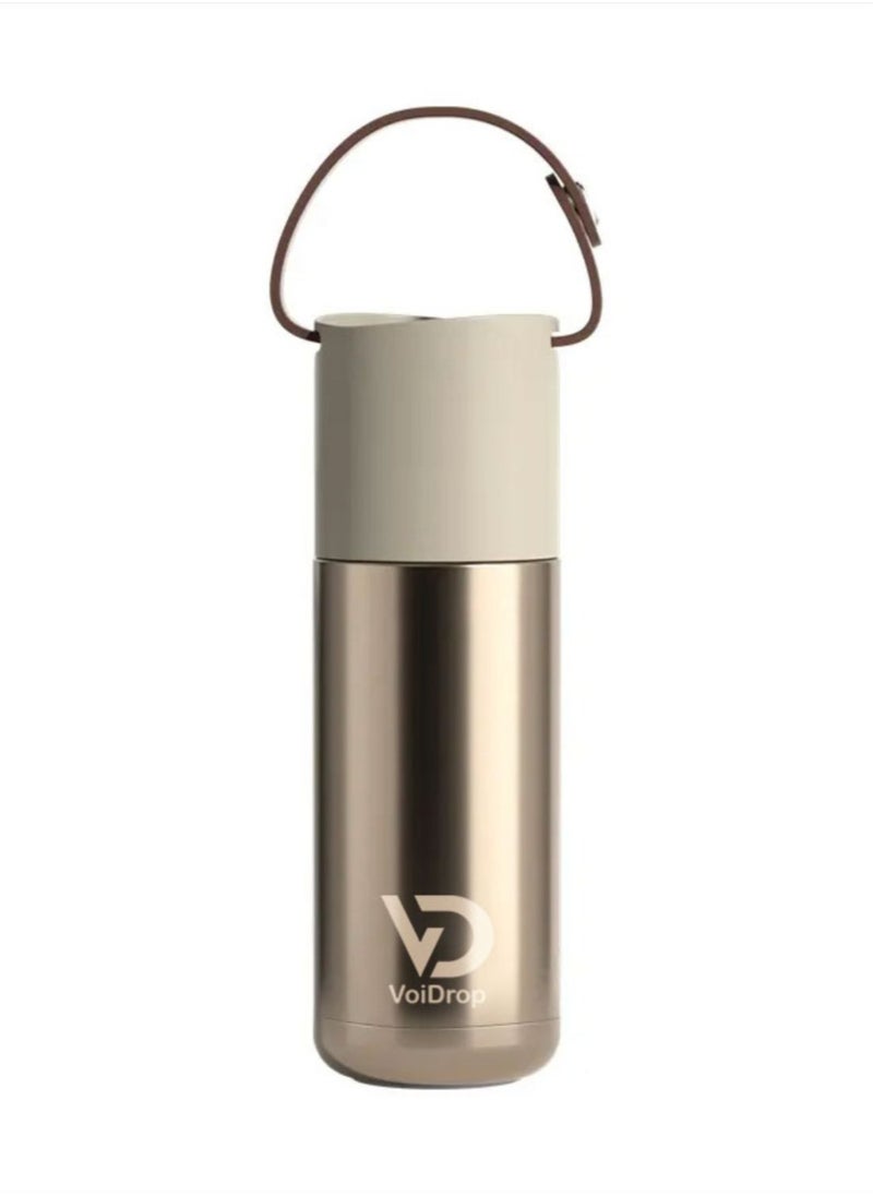 VoiDrop - Thermo Bottle Insulated Bottle 12oz Thermos Cup 350ML Portable Thermos Cup with Silicon Strap Travel Water Bottle Stainless Steel Kids Cups Stainless Steel Toddler cups (NATURAL TITANIUM) - Image 1