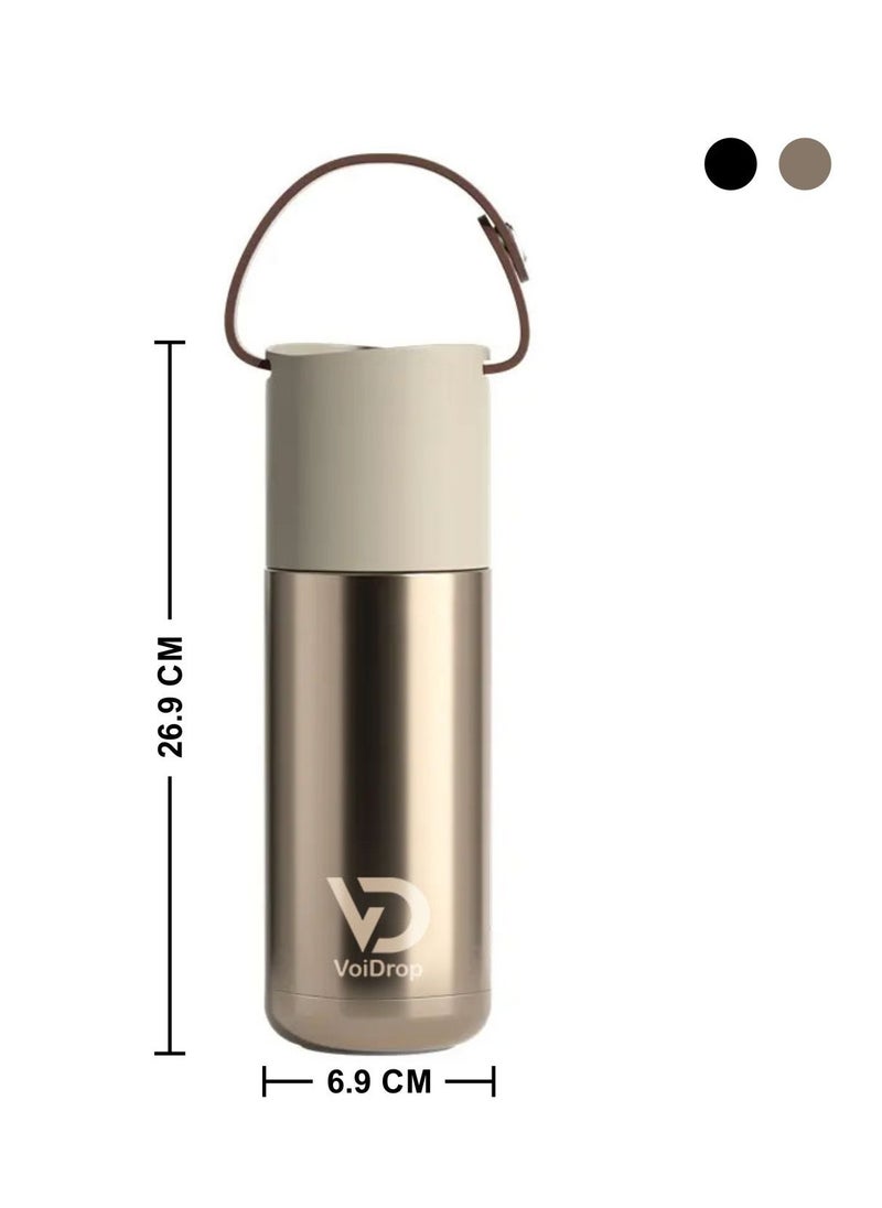 VoiDrop - Thermo Bottle Insulated Bottle 12oz Thermos Cup 350ML Portable Thermos Cup with Silicon Strap Travel Water Bottle Stainless Steel Kids Cups Stainless Steel Toddler cups (NATURAL TITANIUM) - Image 1