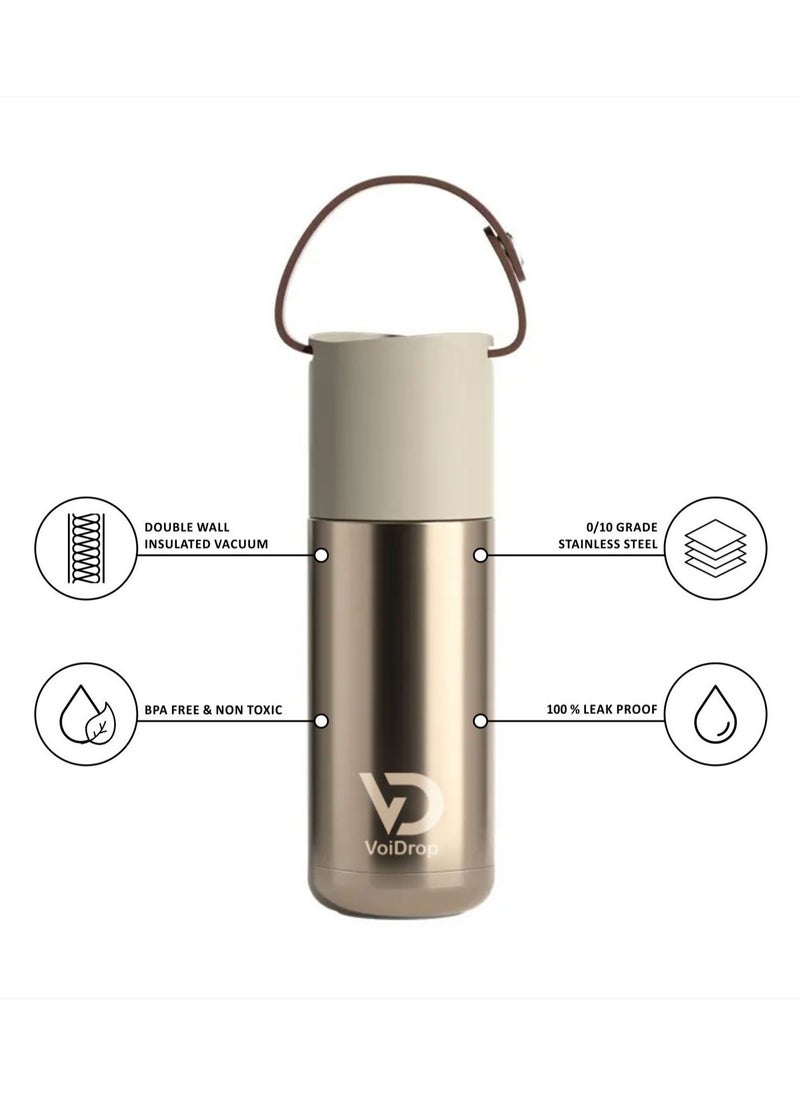 VoiDrop - Thermo Bottle Insulated Bottle 12oz Thermos Cup 350ML Portable Thermos Cup with Silicon Strap Travel Water Bottle Stainless Steel Kids Cups Stainless Steel Toddler cups (NATURAL TITANIUM) - Image 1
