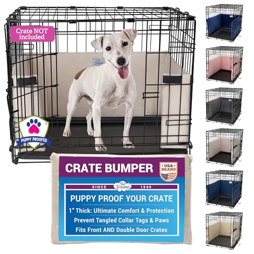Pet Dreams Dog Crate Bumper - Patented Comfy Liner & Dog Tail Protector for Inside Crate, Fits iCrate Cages 18, 24, 30, 36, 42, 48 Inches (Ivory, Small, 24") - Image 1