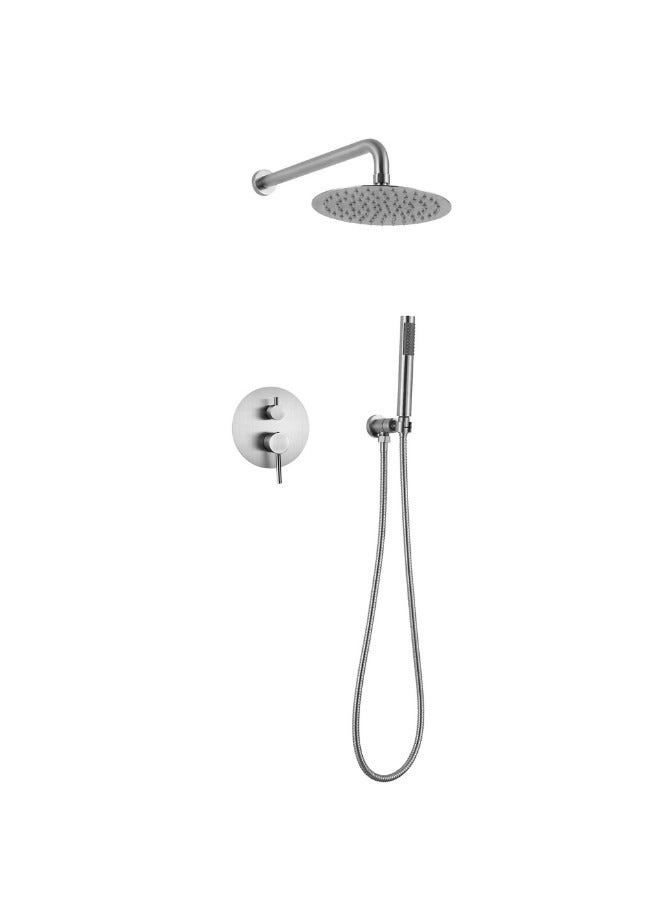 Brushed Nickel Wall Mount Concealed Shower Faucet Mixer Kit 2 Functions - Image 1
