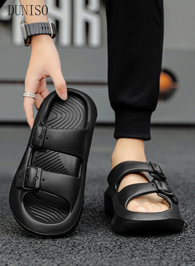 DUNISO Men's slippers Summer Sandals Lightweight Slide Sandal with Non-slip Soles Thick Sole Beach Slipper Breathable Slip-on Sandal House Flat Slipper for Indoor and Outdoor - Image 2