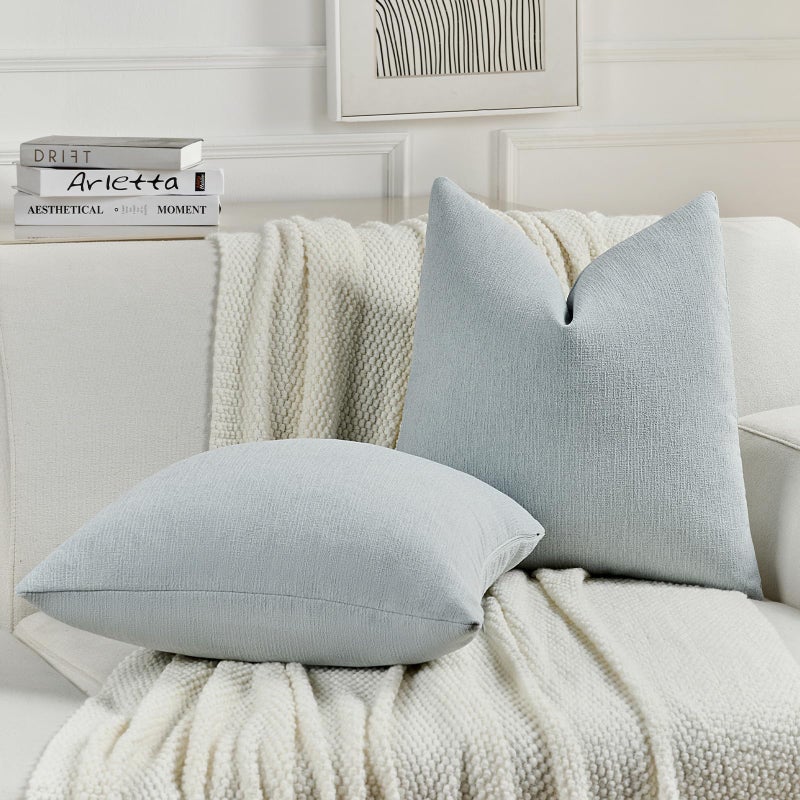 FUTEI Dusty Blue Chenille Decorative Throw Pillow Covers 18x18 Inch Set of 2,Soft Cozy Faux Linen Textured Cushion Case,Farmhouse Home Decor for Couch Living Room - Image 5