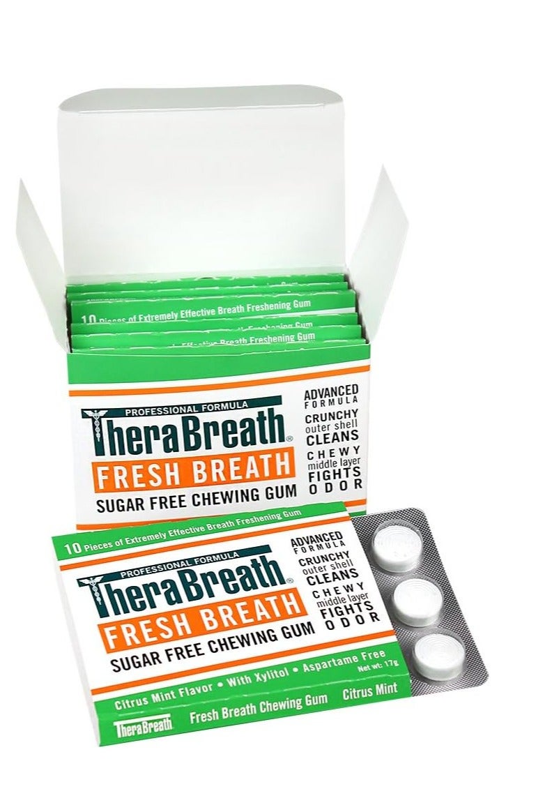 ثيرابريذ علكة منعشة للنفس مع الزنك ونكهة النعناع الحمضية، 10 قطع (عبوة من 6 قطع)