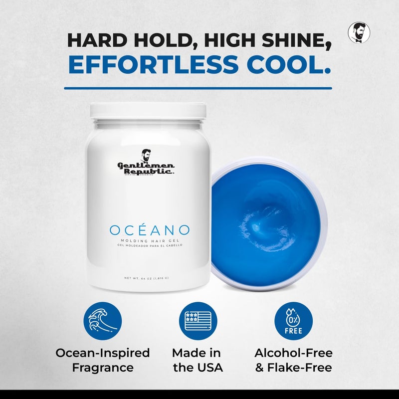 Gentlemen Republic Oceano Men's Hair Gel 32oz - Strong Touchable Hold and High Shine Styling Gel for Hair, 100% Alcohol-Free Professional Formula with Fresh Scent, Mens Hair Product Made in USA - Image 2