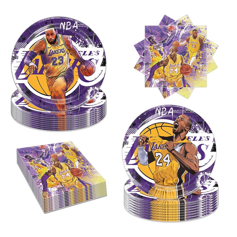 Bahteliv 40Pack Los Angeles Party Supplies include 20 plates, 20 napkins for The Laker party decoration - Image 1