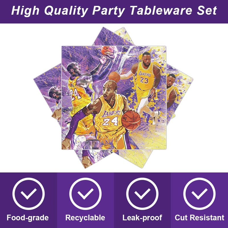 Bahteliv 40Pack Los Angeles Party Supplies include 20 plates, 20 napkins for The Laker party decoration - Image 4
