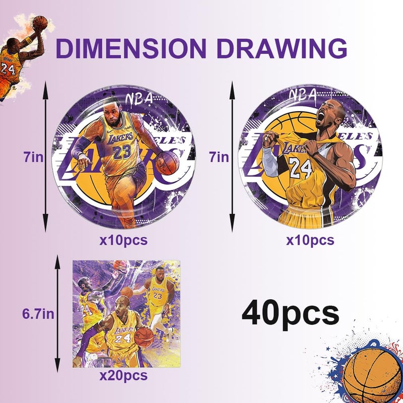 Bahteliv 40Pack Los Angeles Party Supplies include 20 plates, 20 napkins for The Laker party decoration - Image 2
