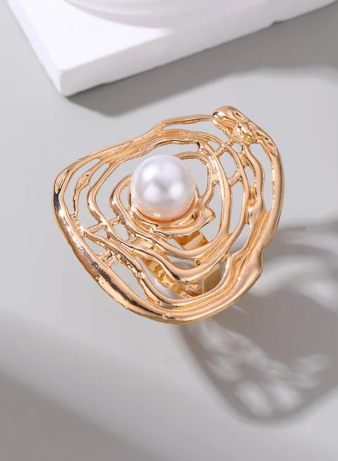 تايك تو خاتم مزين بلؤلؤ صناعي بتفصيلة هندسية مفتوحة