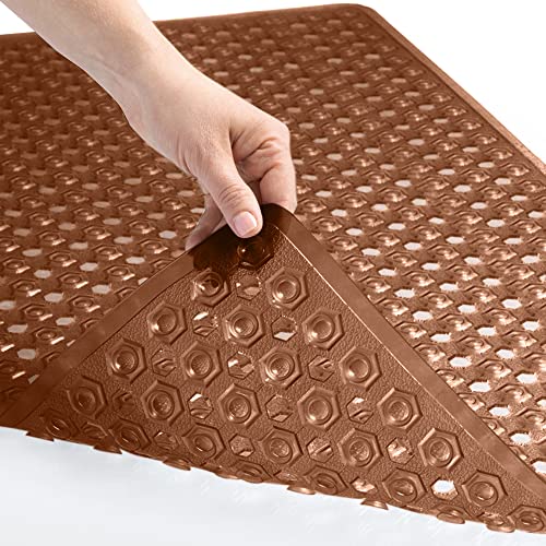 Gorilla Grip GORILLA GRIP Patented Bath Tub Shower Mat Machine Washable Bathtub Floor Liner Mats Suction Cups and Drain Holes to Keep Tubs Clean Soft on Feet Bathroom Essentials 35x16 Inch Brown 