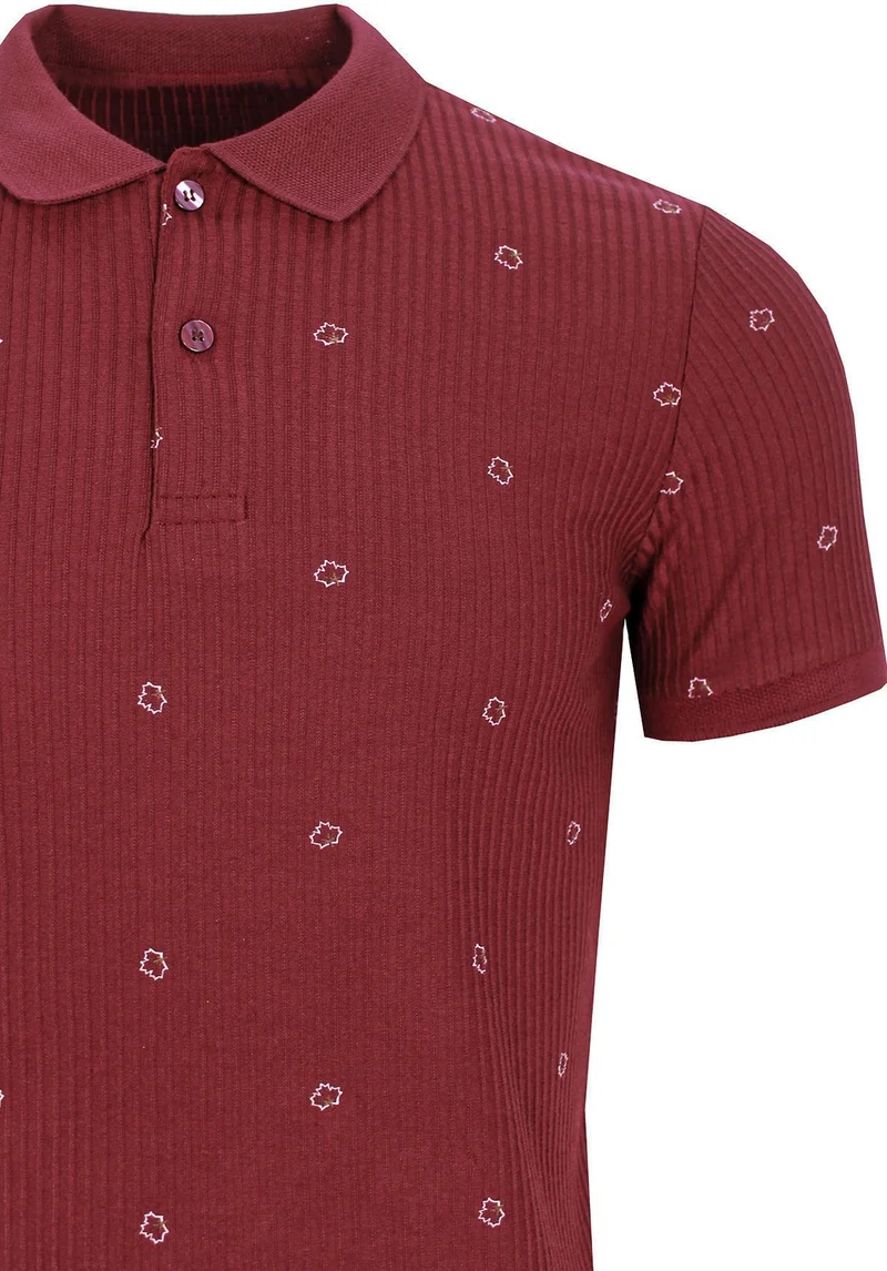 فاريتا Men's Red Slim Fit Polo Neck Printed Men's T-Shirt