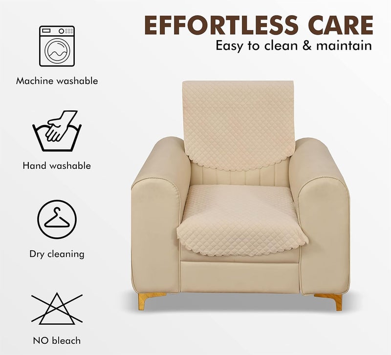 Castiqa Velvet Fabric Quilted Design Sofa Covers Set, Seat and Back Cover (Beige, 5 Seater) - Image 2