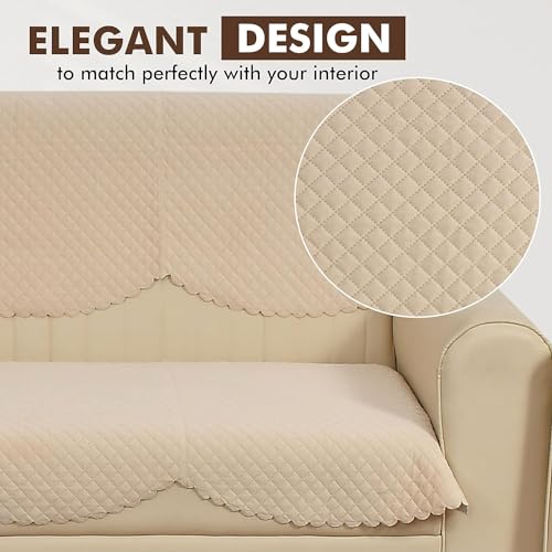 Castiqa Velvet Fabric Quilted Design Sofa Covers Set, Seat and Back Cover (Beige, 5 Seater) - Image 3