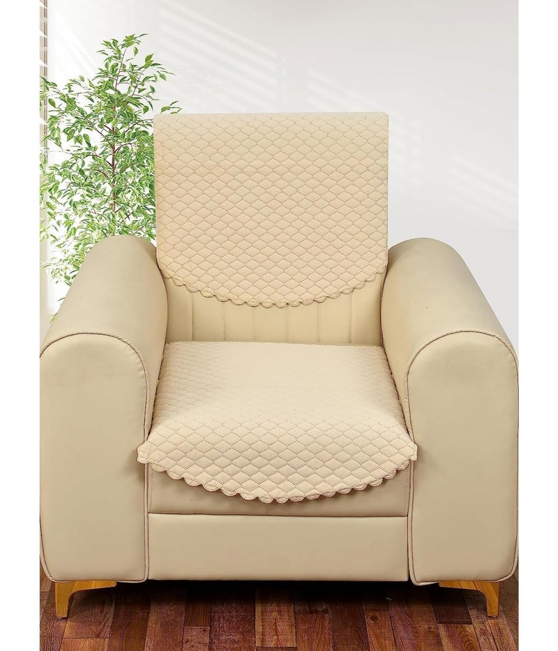 Castiqa Velvet Fabric Quilted Design Sofa Covers Set, Seat and Back Cover (Beige, 5 Seater) - Image 5