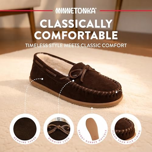 Minnetonka Women�s Camp Tie Moc � Cozy, Suede Moccasin Slippers for Women with Plush Pile Lining, Cushioned Footbed, and Durable Sole for Indoor & Outdoor Comfort, 9 M Chocolate - Image 4