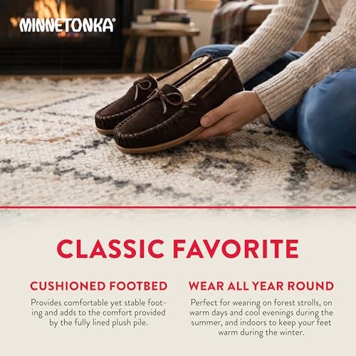 Minnetonka Women�s Camp Tie Moc � Cozy, Suede Moccasin Slippers for Women with Plush Pile Lining, Cushioned Footbed, and Durable Sole for Indoor & Outdoor Comfort, 9 M Chocolate - Image 5