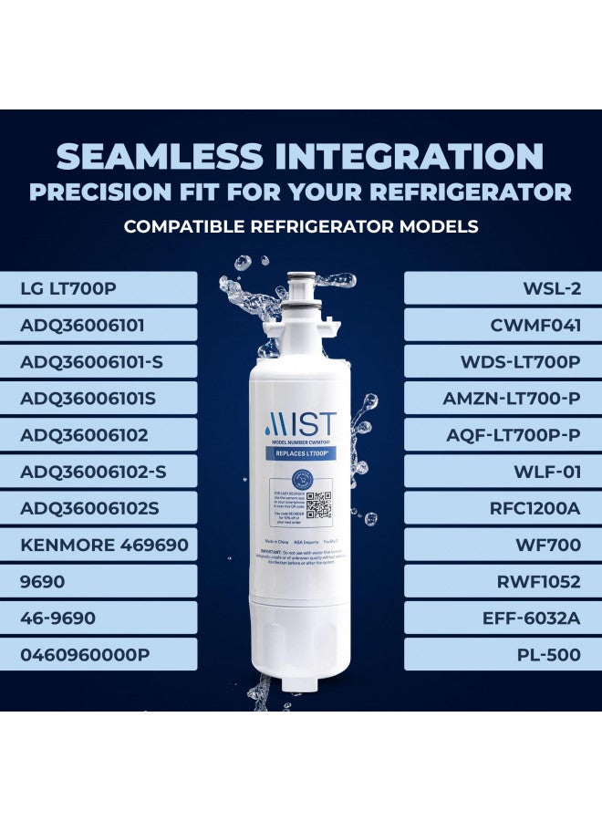 Mist LT700P Water Filter Replacement for LG ADQ36006101, Refrigerator Water Filter compatible with ADQ36006102, Kenmore Elite 9690, 46-9690, 469690, RFC 1200A, FML-3, LFX31925ST (2 Pack) - Image 2