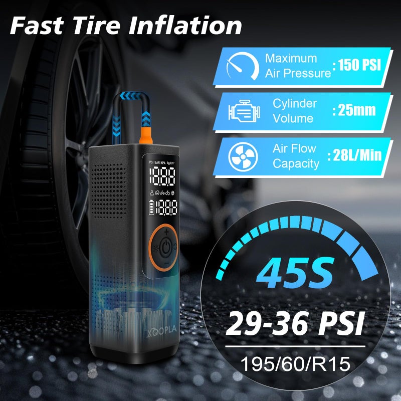 Xoopla Portable Car Air Pump 150PSI Air Compressor 7500mAh Tire Inflator - Image 2