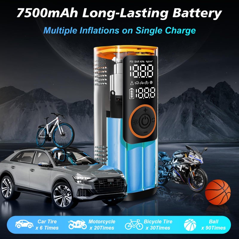 Xoopla Portable Car Air Pump 150PSI Air Compressor 7500mAh Tire Inflator - Image 4