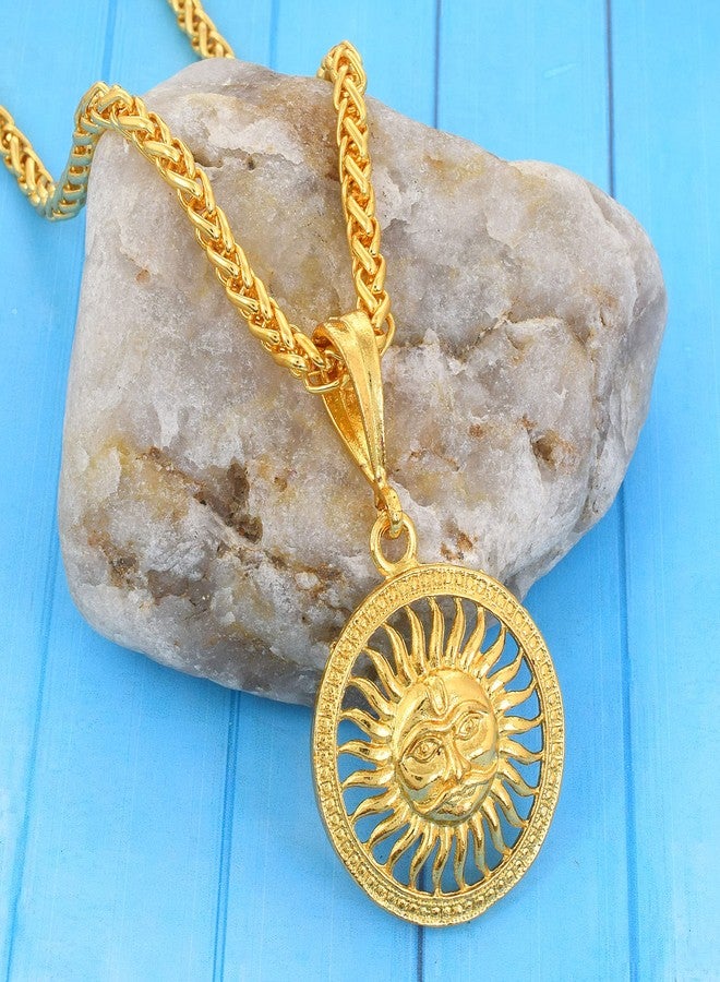 morir Gold Plated Brass God Sun Face Charm Pendant for Men & Women Lord Surya Locket Jewelry For Unisex - Image 3
