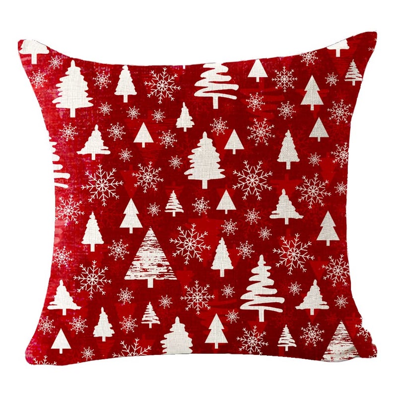 Andreannie Set of 4 Best Christmas Day Gift Pine Tree Merry Christmas Cross Jesus Cotton Linen Throw Pillow Case Cushion Cover Home Office Decorative Square 18 X 18 Inches (Cerise) - Image 3