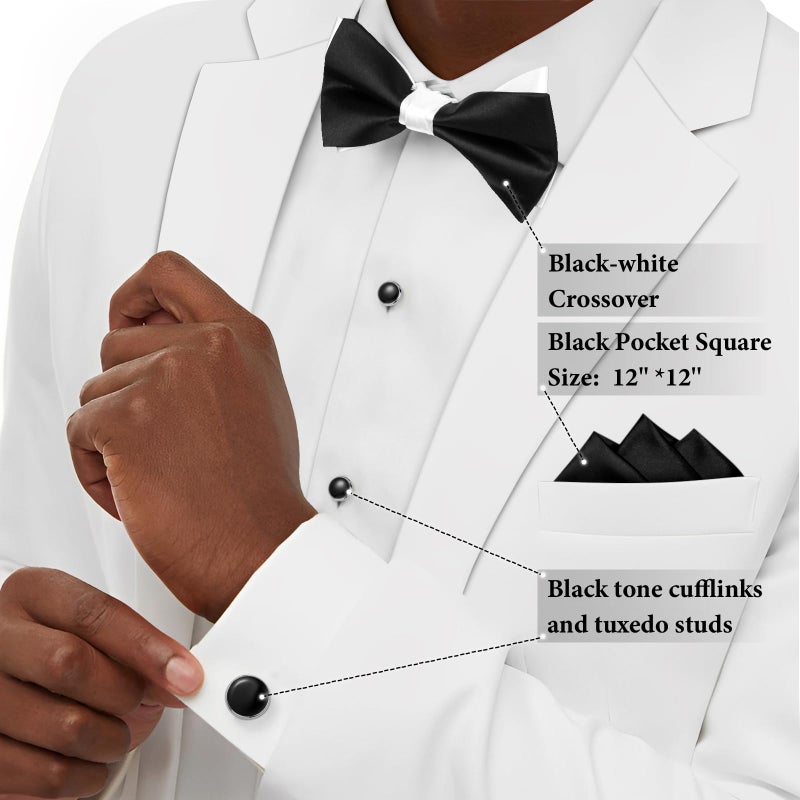 HAWSON Black Bow Ties Pocket Square Set with Cufflinks and Studs,Men's Adjustable Pre-Tied Silk Tuxedo Bow tie for Wedding. - Image 3