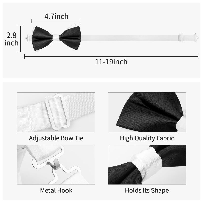 HAWSON Black Bow Ties Pocket Square Set with Cufflinks and Studs,Men's Adjustable Pre-Tied Silk Tuxedo Bow tie for Wedding. - Image 2