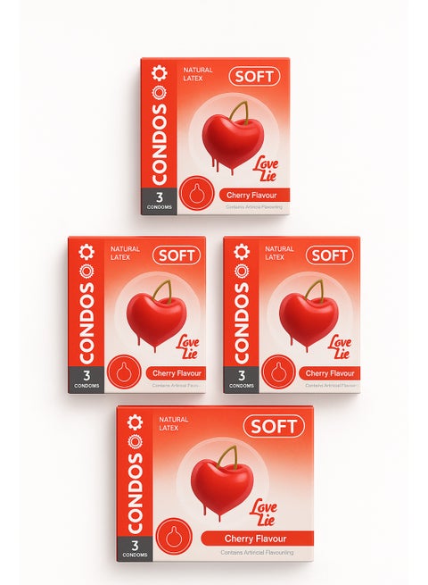 Bundle of 12 Cherry Flavoured Condoms – 4 Packs × 3 Pieces – Natural Latex – Ultra Soft Comfort