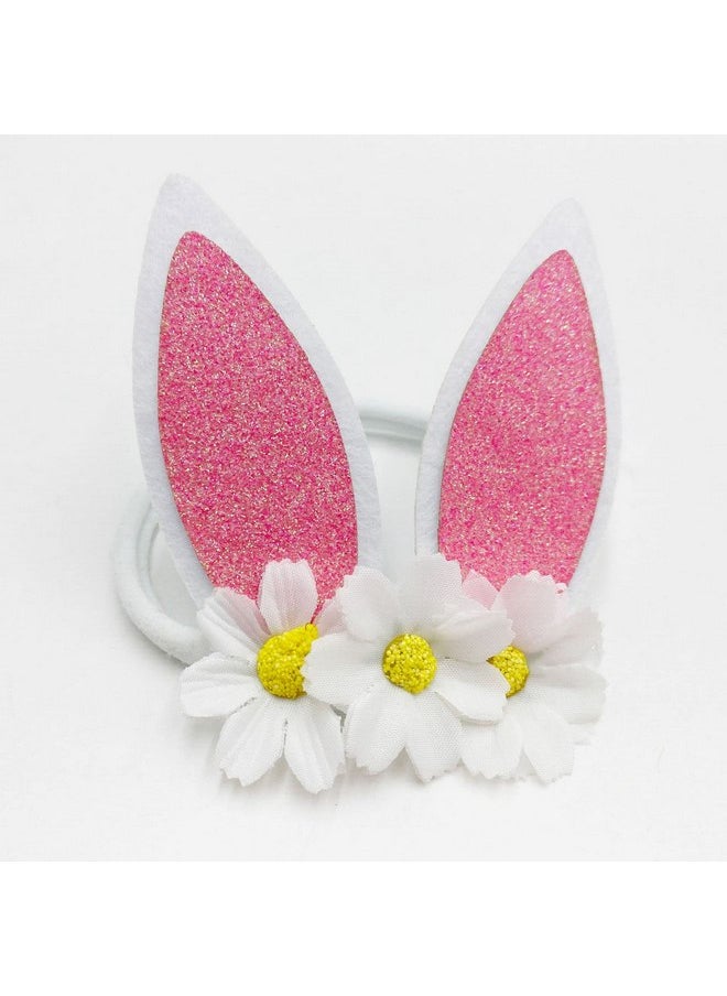 JustMyDress Baby Girls Headband Bunny Rabbit Ears with Satin Flowers for Easter Day Gift JHE02 (Flower-White)  - Image 2
