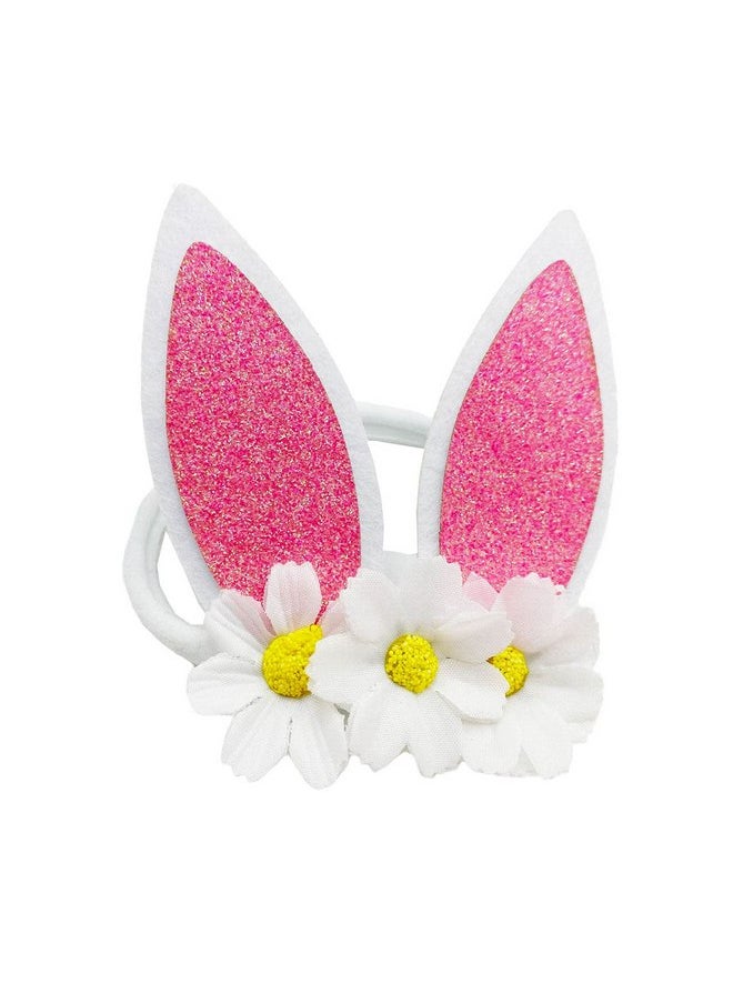 JustMyDress Baby Girls Headband Bunny Rabbit Ears with Satin Flowers for Easter Day Gift JHE02 (Flower-White)  - Image 1