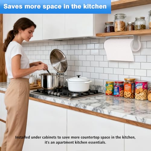 Smipam Paper Towel Holder Under Cabinet, Stainless Steel, Adhesive or Screw Mount, Fits Standard & Mega Rolls, Wall Mount Rack for Kitchen, Bathroom, RV, Silver - Image 3