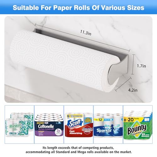 Smipam Paper Towel Holder Under Cabinet, Stainless Steel, Adhesive or Screw Mount, Fits Standard & Mega Rolls, Wall Mount Rack for Kitchen, Bathroom, RV, Silver - Image 5