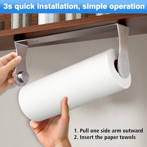 Smipam Paper Towel Holder Under Cabinet, Stainless Steel, Adhesive or Screw Mount, Fits Standard & Mega Rolls, Wall Mount Rack for Kitchen, Bathroom, RV, Silver - Image 2