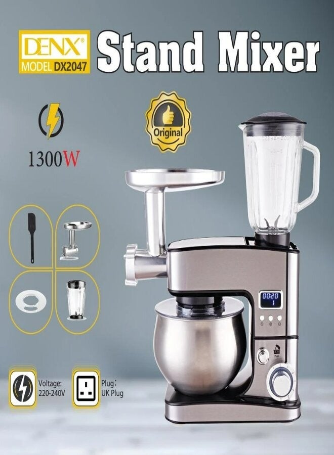 DENX DX2047 electric mixer, food processor and meat grinder 3 in 1, capacity 5 liters, power 1300 watts - Image 2