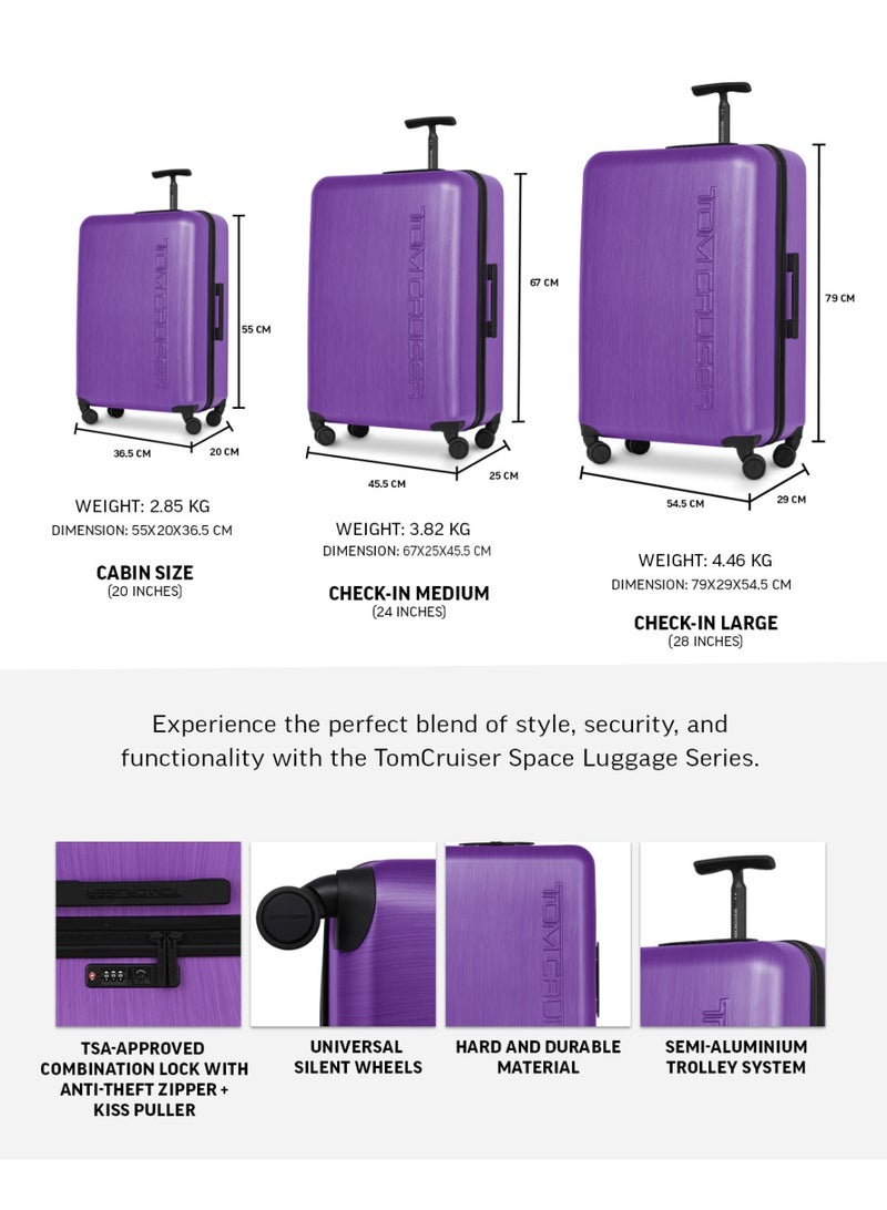 Tom Cruiser Space Polycarbonate Hard Luggage Suitcase Set, Impact Resistant, Silent Spinner Wheels, 3 Pcs, Purple, 2-Year Warranty - Image 4