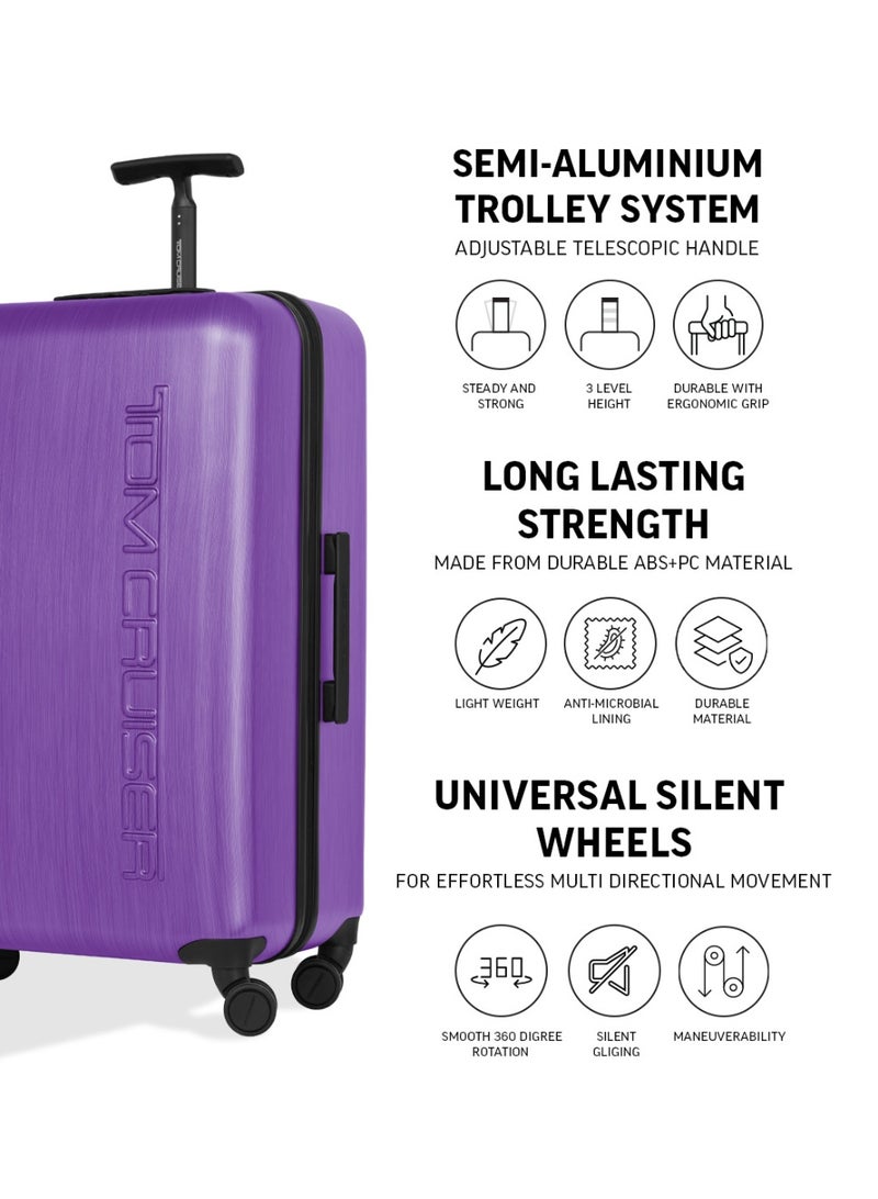 Tom Cruiser Space Polycarbonate Hard Luggage Suitcase Set, Impact Resistant, Silent Spinner Wheels, 3 Pcs, Purple, 2-Year Warranty - Image 3