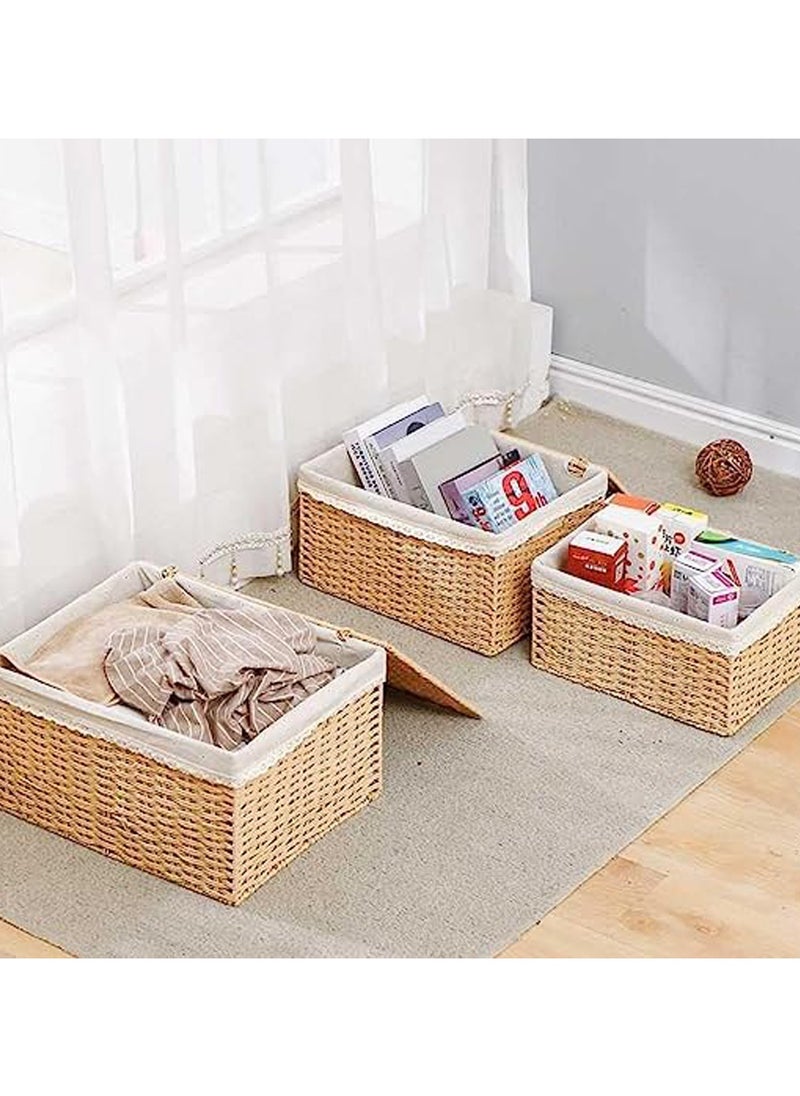 LINGWEI Storage Basket with Lid Set of 3 Wicker Baskets for Storage Decorative Storage Boxes for Shelves Woven Basket Storage Bins Nesting Wicker Baskets Storage Organization with Lid  - Image 4