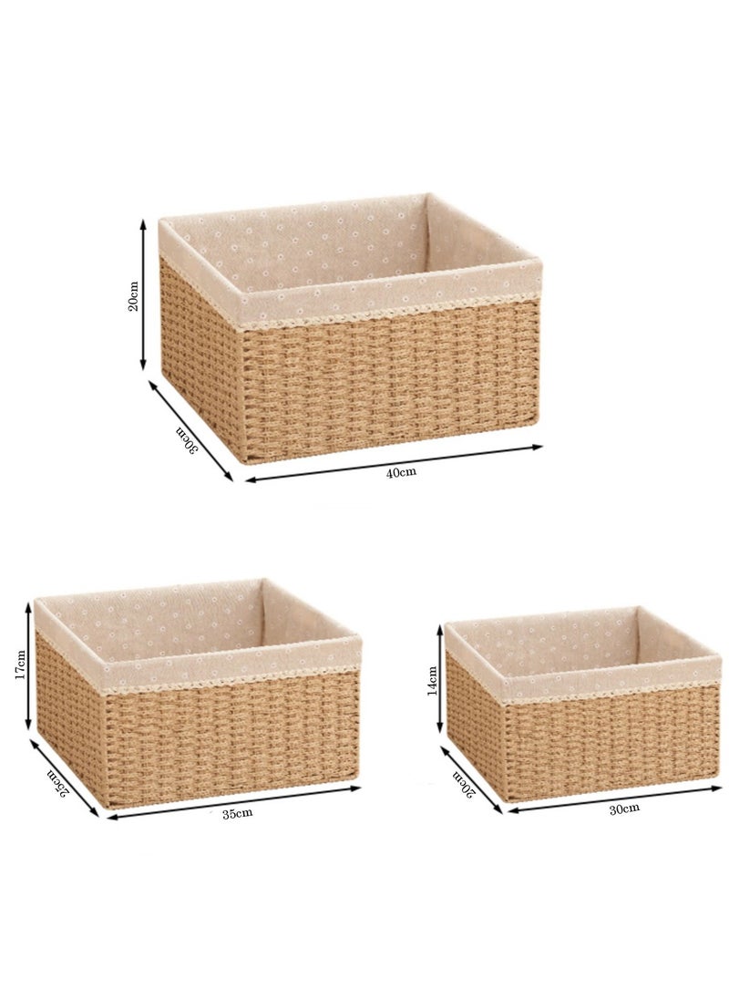 LINGWEI Storage Basket with Lid Set of 3 Wicker Baskets for Storage Decorative Storage Boxes for Shelves Woven Basket Storage Bins Nesting Wicker Baskets Storage Organization with Lid  - Image 5