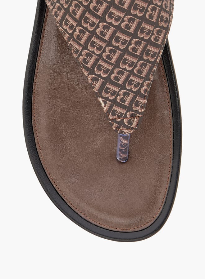 Flora Bella By Shoexpress Women Monogram Print Slip-On Comfort Sandals with Wedge Heels  - Image 4
