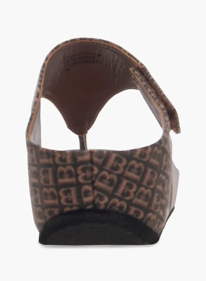 Flora Bella By Shoexpress Women Monogram Print Slip-On Comfort Sandals with Wedge Heels