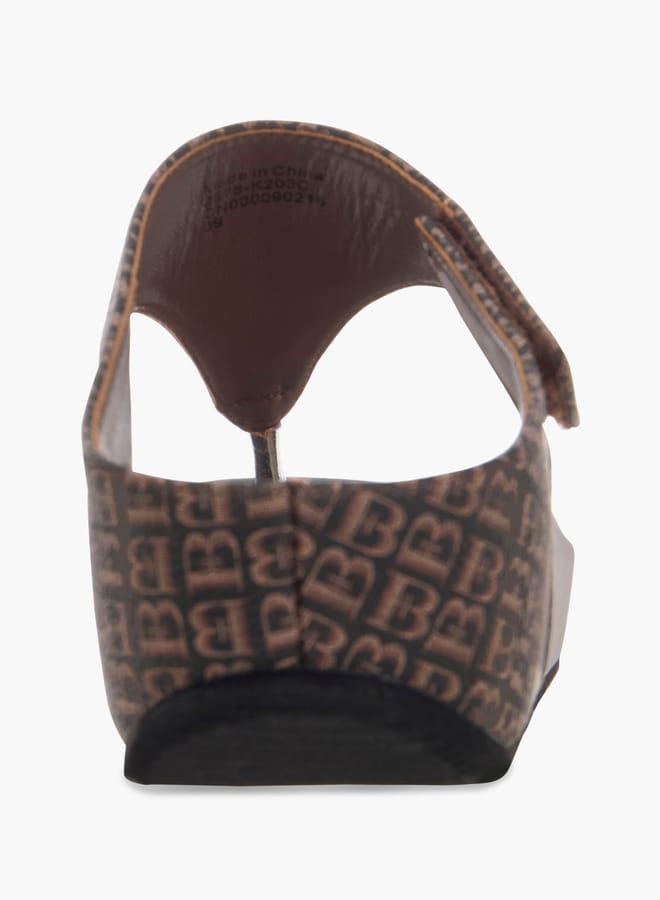Flora Bella By Shoexpress Women Monogram Print Slip-On Comfort Sandals with Wedge Heels  - Image 5