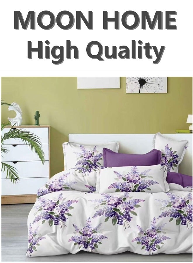 طقم أغطية لحاف فاخر مكون من 6 قطع - مقاسات كينغ/كوين/سنجل - يشمل غطاء لحاف، شريحة ملائمة و 4 أغطية وسائد - بياضات أنيقة ومريحة