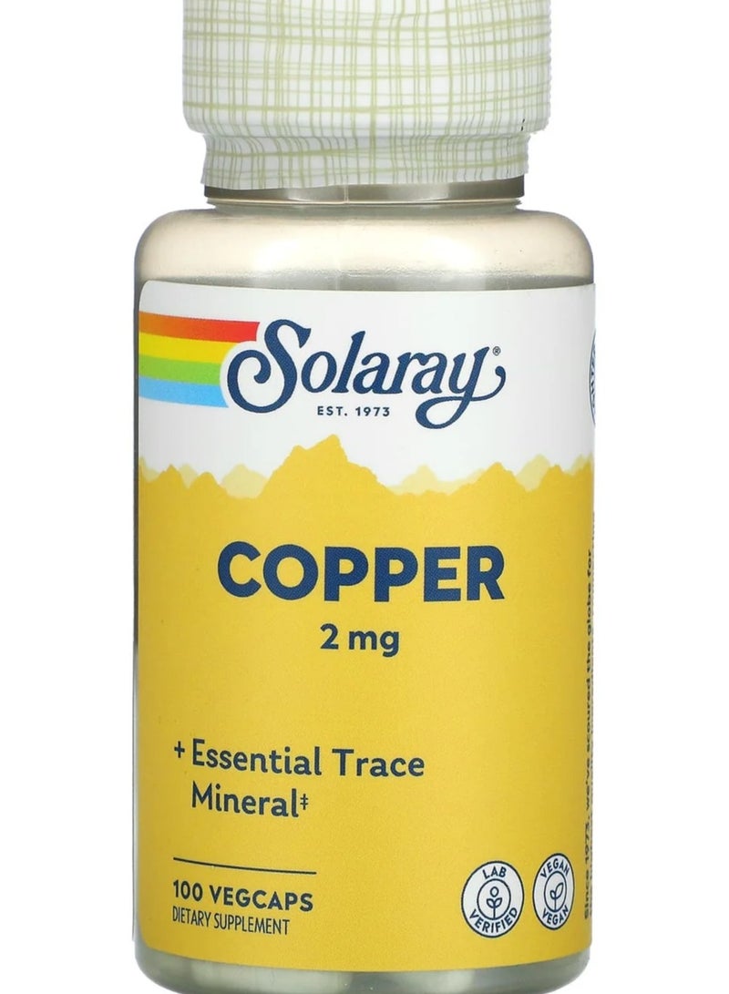 Solaray Copper 2 Mg  100 Vegcaps